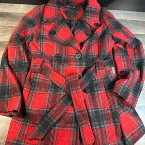 Jou Jou Red and Black Plaid Trench Coat